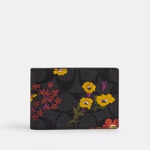 Coach Compact Billfold Wallet In Signature Canvas With Floral Print - NIP